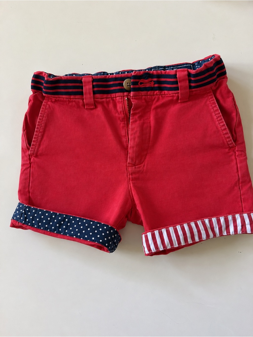 Vineyard Vines American Flag 4th of July Kids Red Cotton Rolled-Hem Shorts